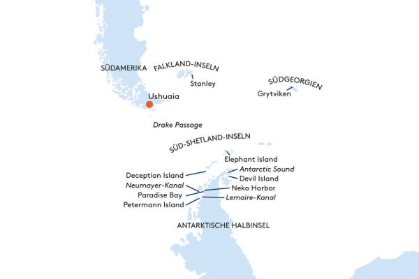 Die geplante Antarktis-Route mit der HANSEATIC inspiration