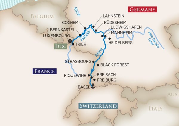 Die Route von Luxemburg nach Basel