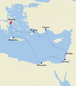 Die geplante Route der Silver Moon im Mittelmeer