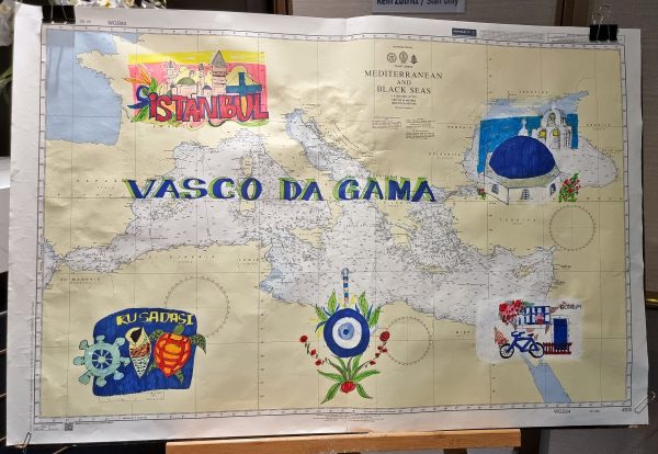 Die Seekarte der VASCO DA GAMA von der Kreuzfahrt durch das Mittelmeer von Istanbul nach Marseille